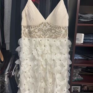 Gold and White Ruffled Plunge dress